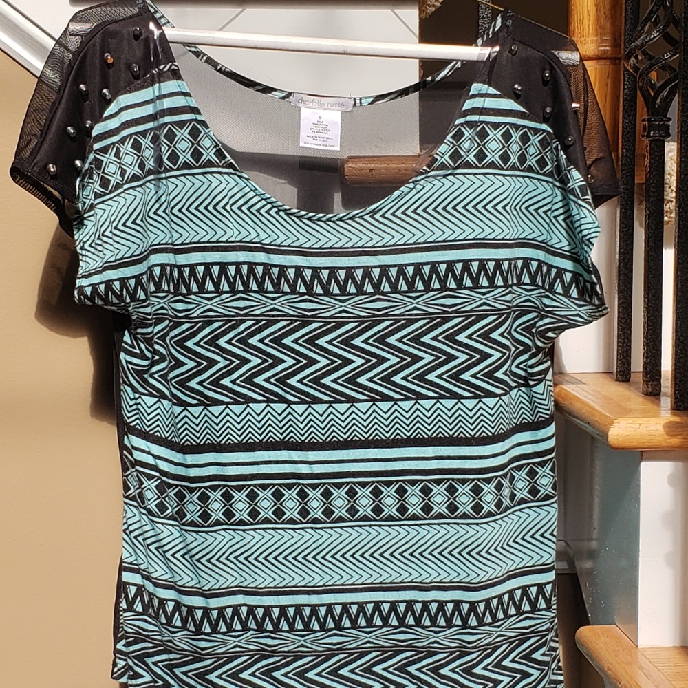 Aztec Pattern Aqua & Black Top